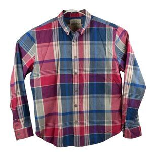 Aeropostle Mens Large Button Down Blue Plaid Cotton Long Sleeve Shirt